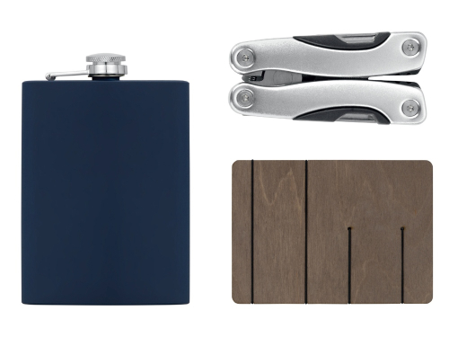 Набор с мультитулом и фляжкой Путешественник 2.0., темно-синий