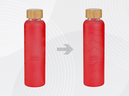 Стеклянная бутылка с бамбуковой крышкой Foggy, 600 мл, красный, с УФ печатью