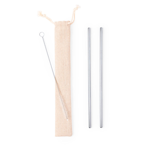 Коктейльные трубочки (2 шт.) с ершиком в чехле KALUX, 3,5х24,5см, нержавеющая сталь, хлопок, серебристый