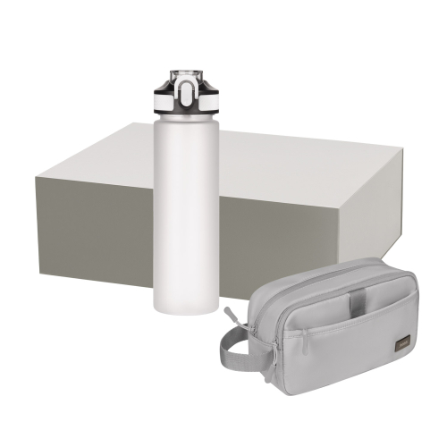 Подарочный набор Boston, Flip, серый (дорожная косметичка, бутылка)