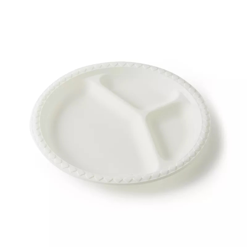Круглая тарелка с разделением на 3 зоны из кукурузного крахмала 10 дюймов  , Белый