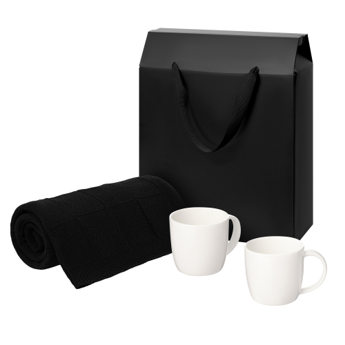 Подарочный набор Дафна (Dafna), Селла (Cella), черный в коробке-пакете (две фарфоровых кружки, плед)