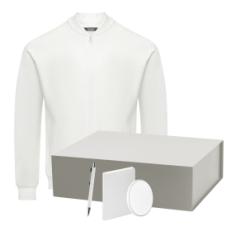 Набор с одеждой TORRES (толстовка, зарядное устройство, блокнот, ручка), белый/серебряный, L
