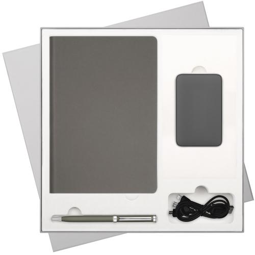 Подарочный набор Стар (Star), серый (ежедневник, ручка, аккумулятор)