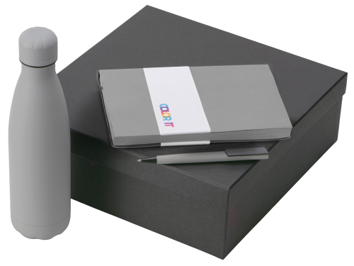 Подарочный набор c блокнотом C1, ручкой и термобутылкой, серый