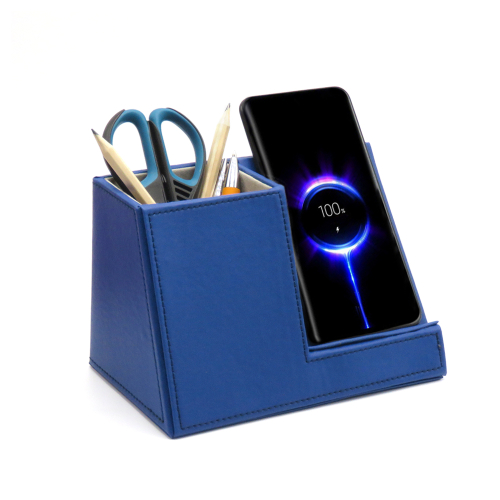 Настольный органайзер Ron c беспроводной зарядкой, Синий