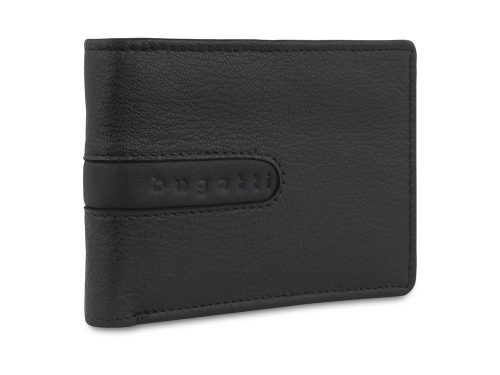 Портмоне BUGATTI ШЕДЕВР | BOMBA, с защитой данных RFID, чёрное, кожа козы/полиэстер, 12,5х2х9 см