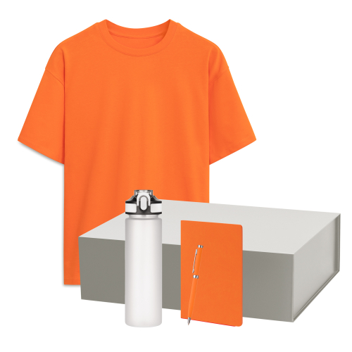 Набор с одеждой Раст Нео (Rust Neo) (футболка, бутылка, ежедневник, ручка), белый/оранжевый, 3XL/4XL