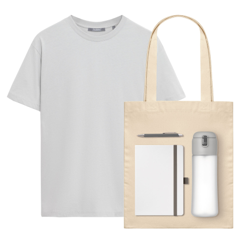 Набор с одеждой Крис (KRIS) (футболка, бутылка, ежедневник, ручка, шоппер), белый, L