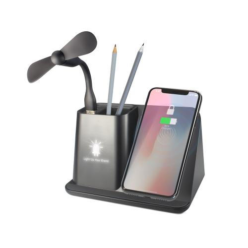 Настольный органайзер Mercury c беспроводной зарядкой и вентилятором, Черный