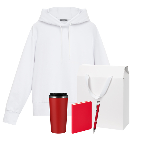 Набор с одеждой Алекс (Alex) (худи, термокружка, ежедневник, ручка), красный/белый, M