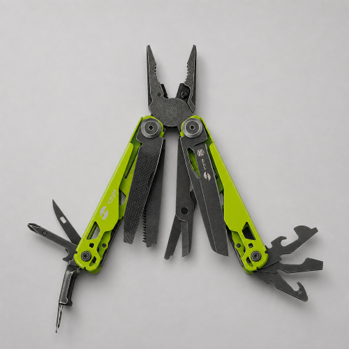 Мультитул Stinger, 107 х 19 мм, 19 функций, сталь, салатовый корпус, стоунвош, в картонной коробке, в комплекте нейлоновый чехол