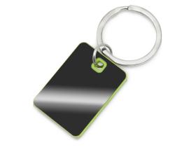 Металлический брелок с пластиковой цветной вставкой SteelPop Rct, серебристый с зеленым яблоком