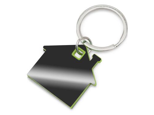 Металлический брелок с пластиковой цветной вставкой SteelPop House, серебристый с зеленым яблоком