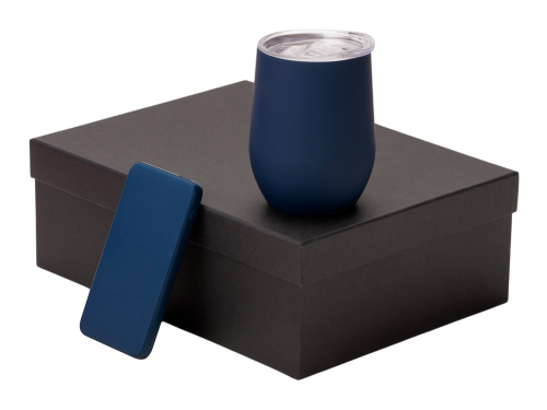 Подарочный набор с термокружкой и повербанком С2, 10000 mAh, темно-синий