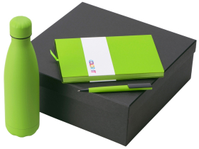 Подарочный набор c блокнотом C1, ручкой и термобутылкой, зеленое яблоко