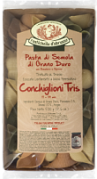 Паста без яиц с томатом и шпинатом Конкильони Трис, Rustichella d'Abruzzo (0,500кг)