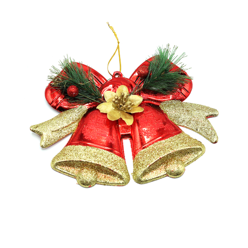 Пластиковое украшение - колокольчики красно-золотистые, Красный