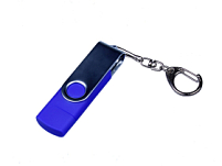 USB-флешка на 64 ГБ поворотный механизм, c двумя дополнительными разъемами MicroUSB и TypeC, синий USB-флешка на 64 ГБ поворотный механизм, c двумя дополнительными разъемами MicroUSB и TypeC, синий