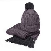 Вязаный комплект шарф и шапка "GoSnow", антрацит c фурнитурой, темно-серый, 70% акрил,30% шерсть, темно-серый