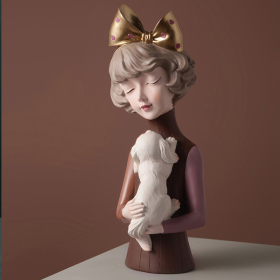 Статуэтка "Девушка со щенком", Шоколадный/бежевый