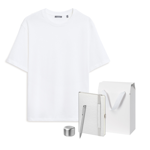 Набор с одеждой Раст (Rust) (футболка, колонка, ежедневник, ручка), серебряный, M/L