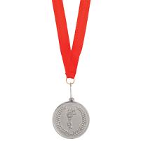 Медаль наградная на ленте  "Серебро", красный, серебристый
