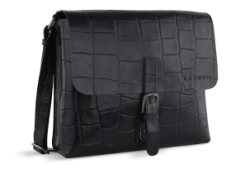 Сумка-мессенджер мужская BUGATTI Nevio, чёрная, воловья кожа/хлопок, 30,5х7х25 см, 5 л