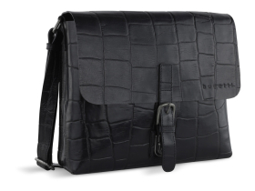 Сумка-мессенджер мужская BUGATTI Nevio, чёрная, воловья кожа/хлопок, 30,5х7х25 см, 5 л