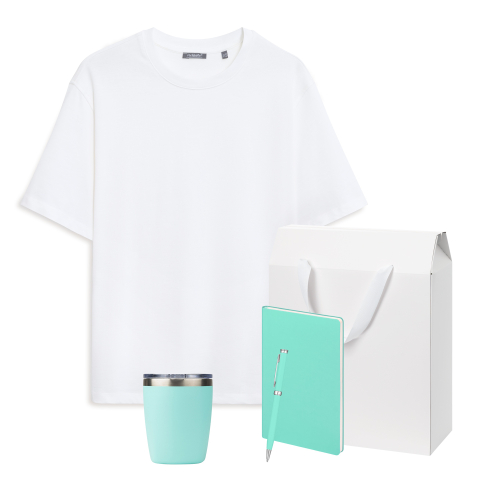 Набор с одеждой Раст (Rust) (футболка, термокружка, ежедневник, ручка), мятный/аква, XL/2XL