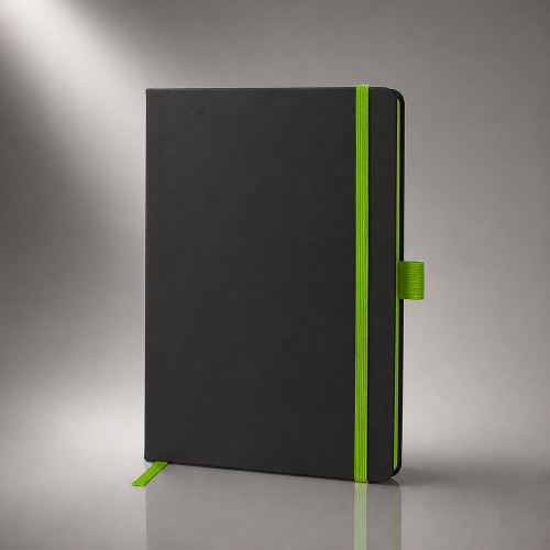 Блокнот ColorNote Black, твердая обложка A5, 80 листов, черный с зеленым яблоком
