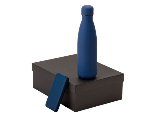 Подарочный набор с термобутылкой и повербанком С2, темно-синий