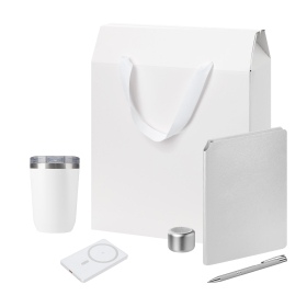Подарочный набор Welcome Pack Premium, серебряный (термокружка, колонка, ежедневник, ручка, ЗУ, коробка-пакет)