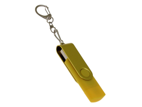 USB-флешка на 128 Гб 2 в 1 поворотный механизм, c дополнительным разъемом Type-C с одноцветным металлическим клипом, желтый