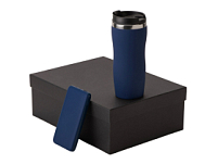 Подарочный набор c термокружкой С1 и повербанком С2, темно-синий Подарочный набор c термокружкой С1 и повербанком С2, темно-синий