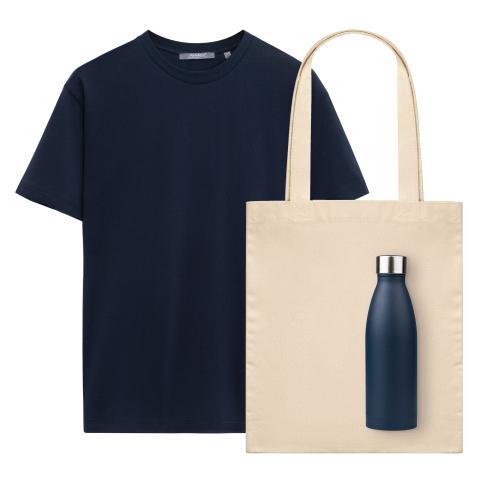 Набор с одеждой KRIS (футболка, термобутылка, шоппер), синий, L