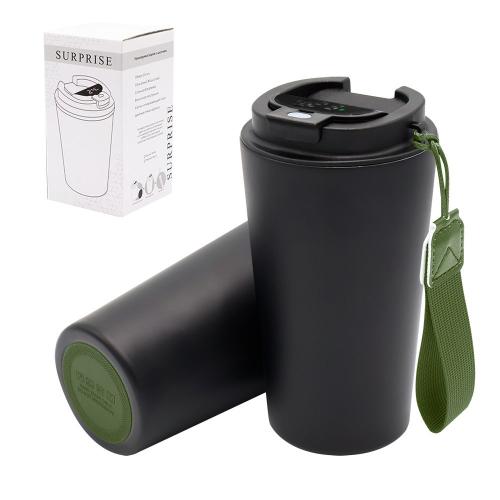 Термокружка Surprise To Go с индикатором, Чёрный/хаки