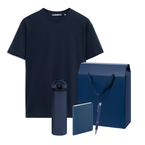 Набор с одеждой Крис (Kris) (футболка, бутылка, ежедневник, ручка), синий, XL