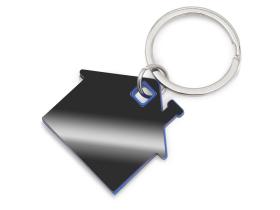 Металлический брелок с пластиковой цветной вставкой SteelPop House, серебристый с синим