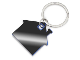 Металлический брелок с пластиковой цветной вставкой SteelPop House, серебристый с синим