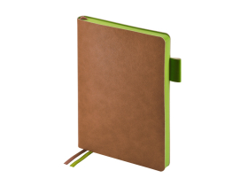 Ежедневник А5 датированный Boston 2026, коричневый с салатовым обрезом