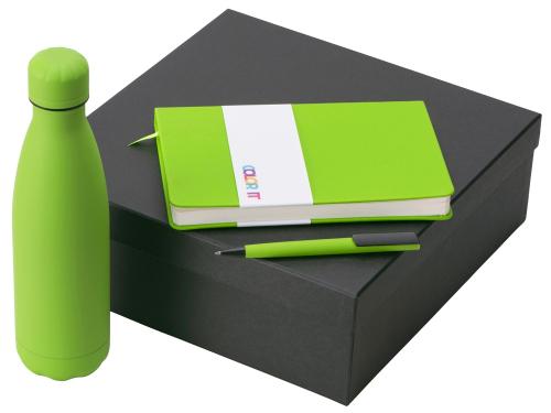 Подарочный набор c блокнотом C2, ручкой и термобутылкой, зеленое яблоко