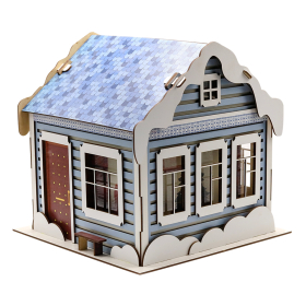 Новогодний дом - упаковка новогодняя из дерева, Голубой полуматовый