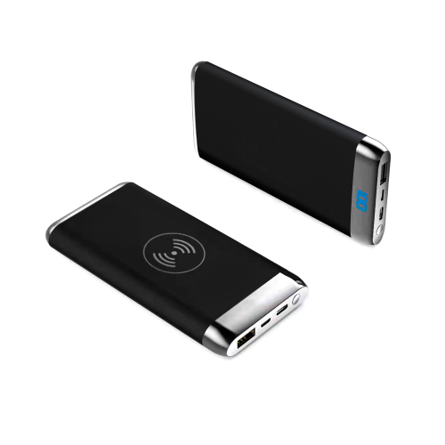 Внешний аккумулятор Wolfrock с беспроводной зарядкой soft-touch покрытием, Черный
