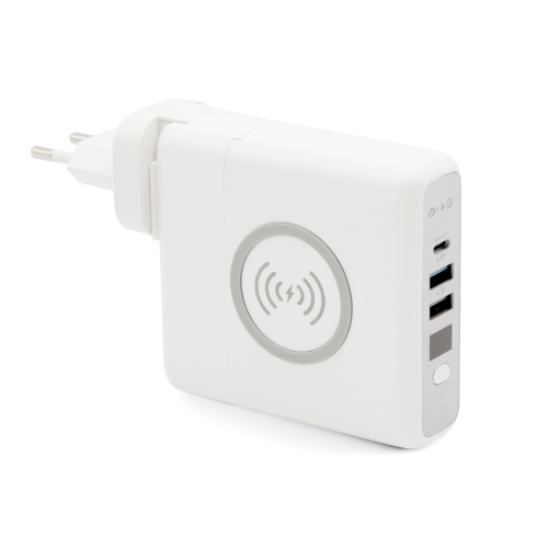 Внешний аккумулятор Gemini с беспроводной зарядкой и сетевым адаптером, Белый